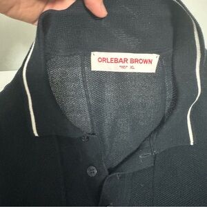 Orlebar Brown Navy Knit Polo with White Trim